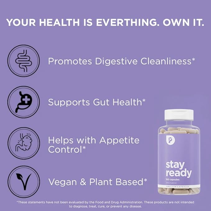Pure for Her Vegan Stay Ready Fiber Supplement for Women | Bloat &amp Gas Relief Supports Digestive Health Regularity &amp Appetite Control | 160 Capsules