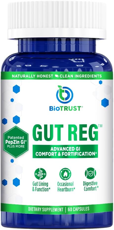 BioTrust Gut Reg Supports a Healthy Gut Lining Helps Restore Gut Health and Helps Relieve Occasional GI Discomfort with PepZin GI L-Glutamine and Ginger Extract Non-GMO Gluten-Free (60 Capsules)