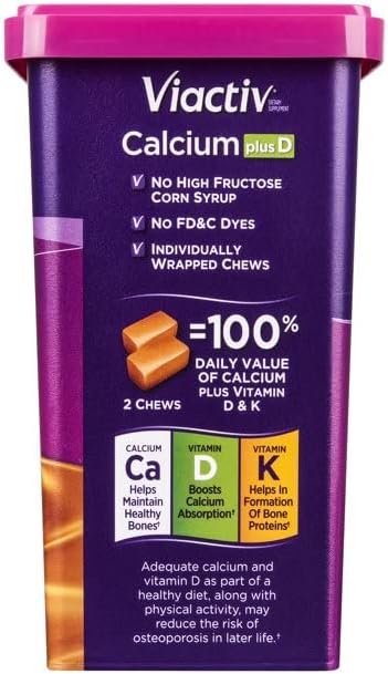 Viactiv Max Formula Calcium +Vitamin D3 Supplement for Bone Health Rich Caramel 100 Soft Chews - 5 Pack