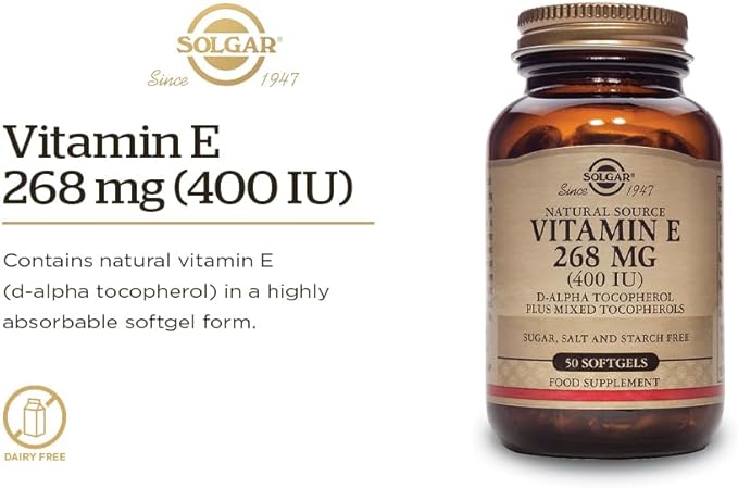 Solgar Vitamin E 268 mg (400 IU) 100 Vegetarian Softgels - Natural Antioxidant Skin &amp Immune System Support - Naturally-Sourced Vitamin E - Non-GMO Vegan Gluten Free Dairy Free - 100 Servings