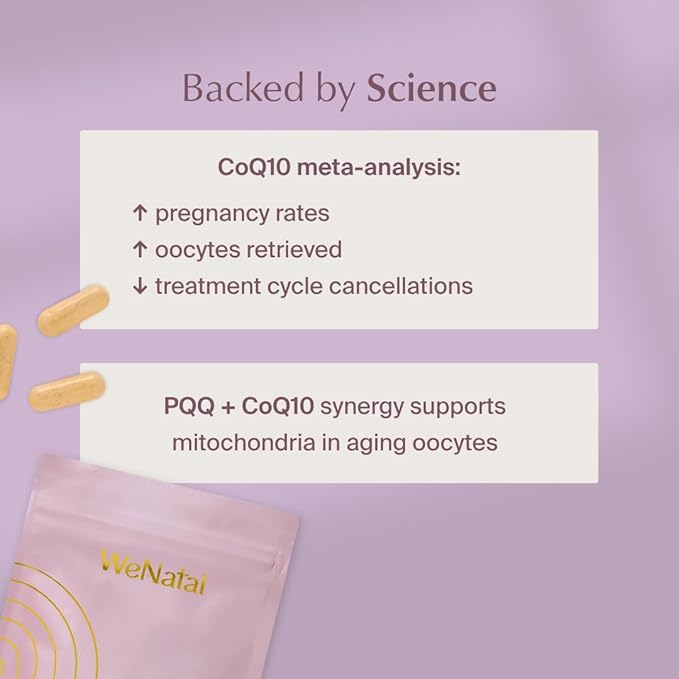 WeNatal Egg Quality+ Supplement. CoQ10 NAC PQQ L-Carnitine Alpha Lipoic Acid Methylated Folate B12 Zinc Vitamin C Supports Egg Health Fertility and Mitochondria 90 Capsules