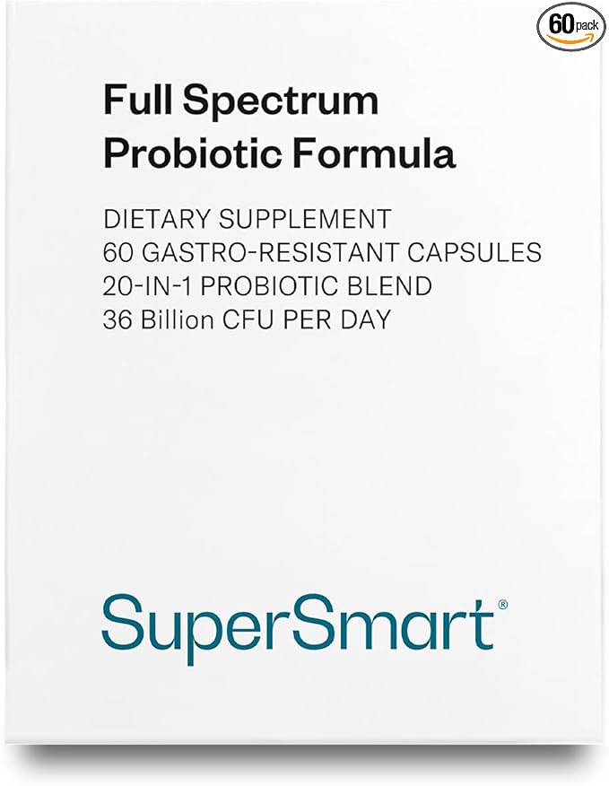 Supersmart Full Spectrum Probiotic Formula 36 Billion CFU per Day (20-in-1 Complex) - with Lactobacillus Reuteri Gasseri Rhamnosus Crispatus | Non-GMO &amp Gluten Free - 60 Vegetarian Capsules