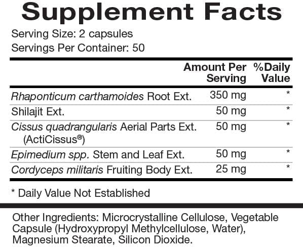 Natura Health Products Botanabol Supplement - Builds Strength &amp Endurance and Optimizes Recovery Time - Featuring Rhaponticum Shilajit Cordyceps Cissus Quadrangularis (100 Capsules)