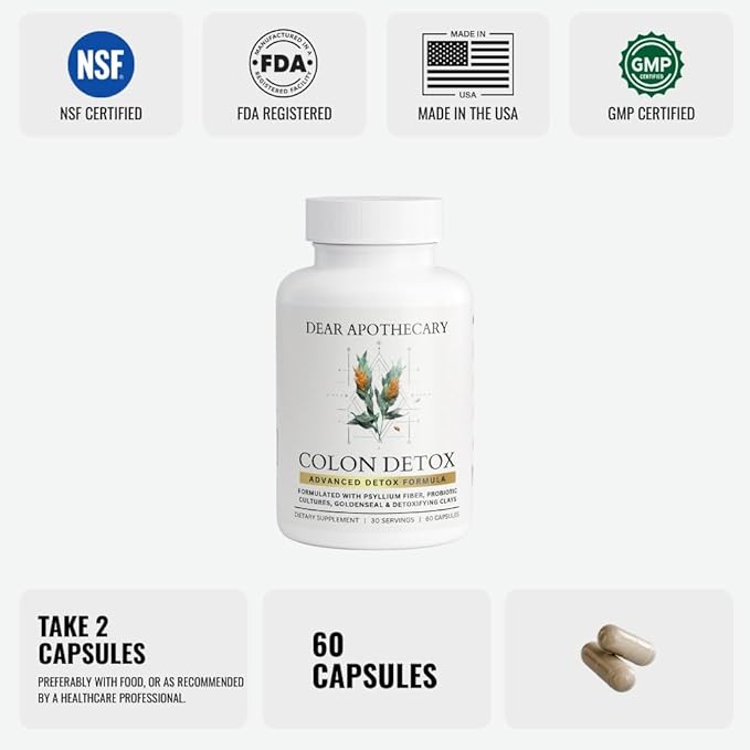 Colon Cleanse Detox Supplement - Psyllium Husk Fiber with Probiotics Aloe Vera Bentonite Clay - Gut Health Digestive Support for Constipation Bloating Relief - Vegan Herbal Intestinal Cleanse - 60ct