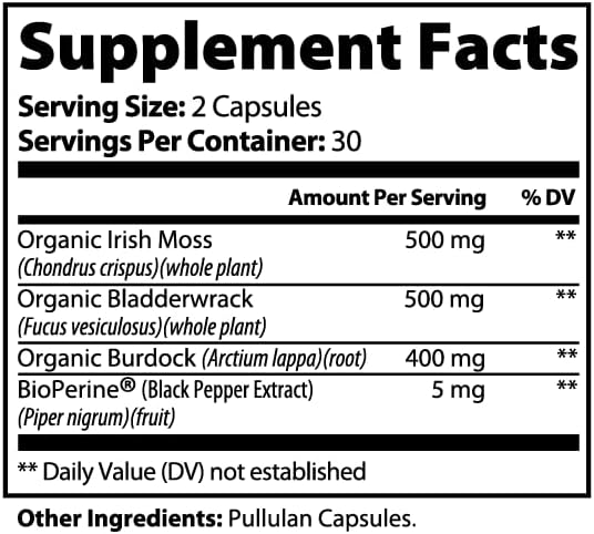 Mariluna Organic Sea Moss Supplement | Vegan Capsules | 60 Count