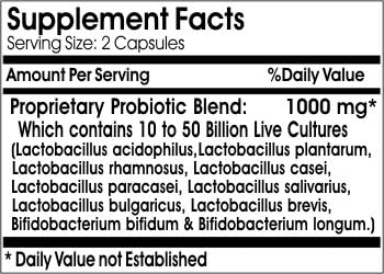 Probiotic X Max 1000mg - 10 to 50 Billion Live Probiotic Cultures ~ 100 Capsules - No Additives ~ Naturetition Supplements