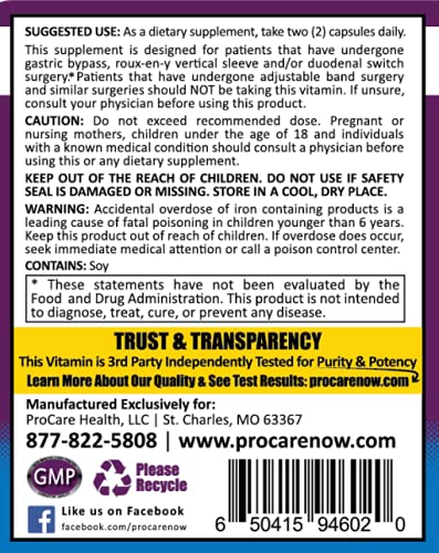 ProCare Health | Bariatric Multivitamin + Probiotics | 45mg Iron | 180 Count | 3 Month Supply