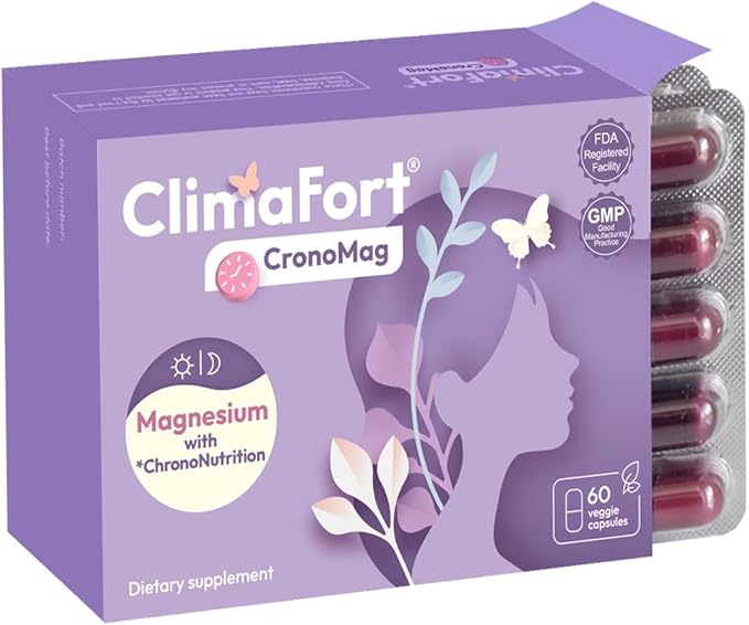 ClimaFort CronoMag | Magnesium for Women in Menopause | 5 Salts Bisglycinate + Glycerophosphate | B12 | Energy Supplement | 1 Month Supply