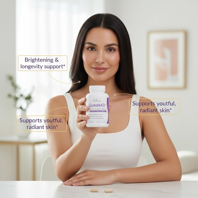 GlutaNAD+ Brightening &amp Longevity Support L-Glutathione &amp NAD+ Antioxidant Complex Skin Glow Cellular Energy &amp Healthy Aging 60 Vegan Capsules NAD Plus