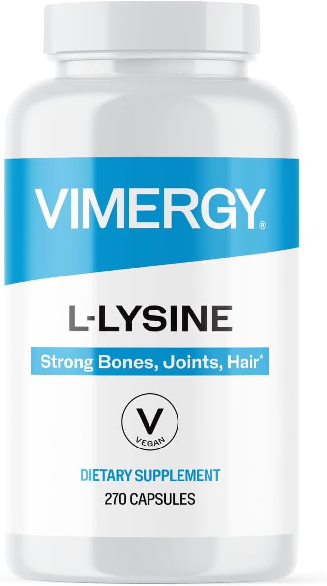 Vimergy L-Lysine – Promotes Healthy Skin Hair &amp Nails* – Supports Healthy Metabolism* – Vegan Non-GMO &amp Gluten-Free – 270 Capsules