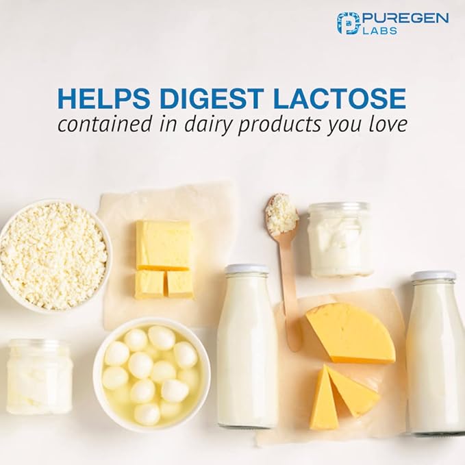 Puregen Labs Dairy Relief Fast Acting Lactase Enzyme 9000 FCC Lactose Intolerance Pills 360 Tablets
