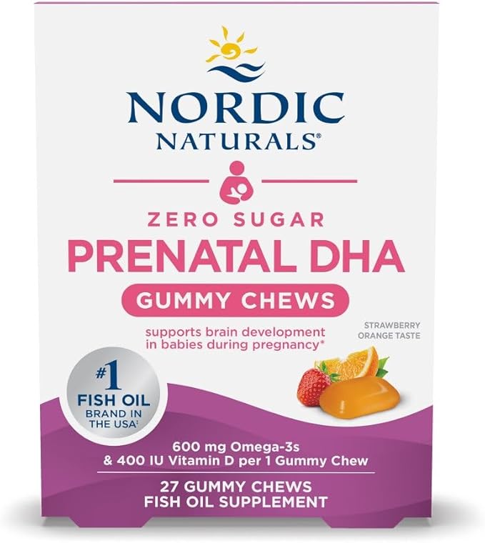 Nordic Naturals Zero Sugar DHA Prenatal Vitamin Gummies Strawberry Orange Flavor - 27 Gummies - Supplements for Pregnancy - 600 mg Omega-3 Fish Oil and 400 IU Vitamin D3-27 Servings