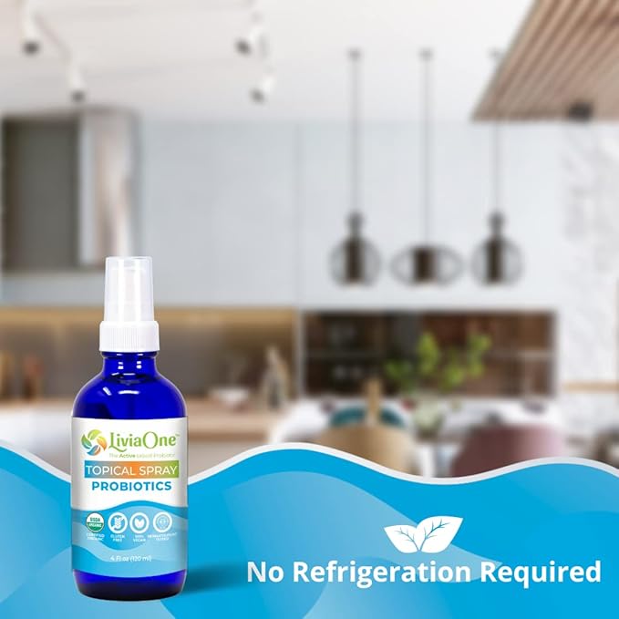 LiviaOne Topical Liquid Probiotics Spray USDA-Certified Organic Probiotics Gluten- and Allergen-Free Vegan Probiotics Non-GMO and Raw 2 Fl Oz (Pack of 1)
