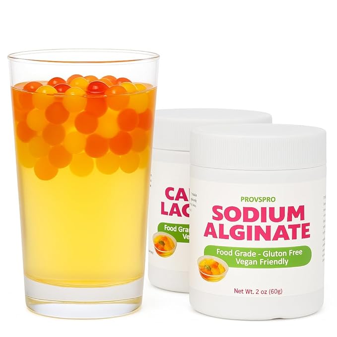 DIY Popping Boba Kit – Make Juice Pearls at Home | Sodium Alginate &amp Calcium Lactate Set 2oz Each Food Grade Molecular Gastronomy Starter Kit