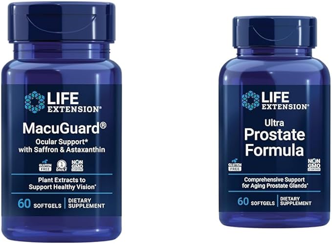 Life Extension Macuguard Ocular Support with Saffron &amp Astaxanthin 60 Count and Ultra Prostate Formula Saw Palmetto 60 Softgels