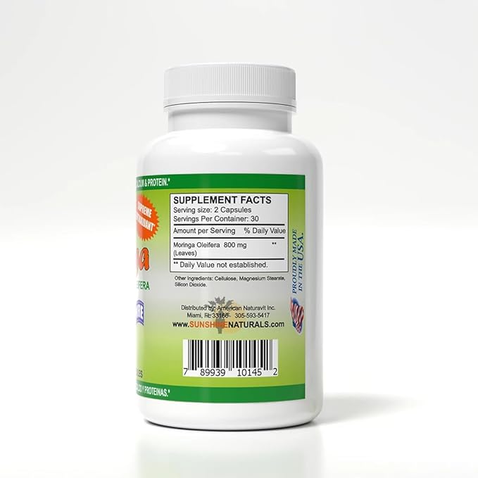 Sunshine Naturals Moringa Dietary Supplement. Immune System Aid Energy Booster Antioxidant Support and Nutrient-Rich Superfood. Promotes Digestion and Heart Health. 120 Capsules. Pack of 5