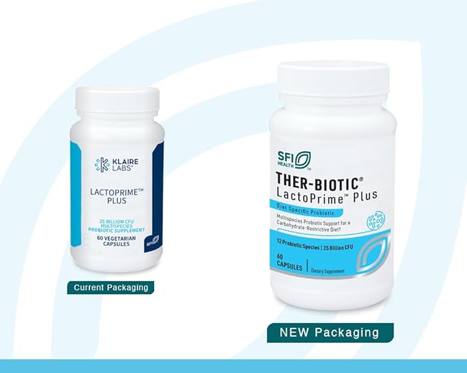 Klaire Labs SFI Health Ther-Biotic LactoPrime Plus - Lactobacillus and Bifidobacterium Probiotics for Digestive Health - Daily Probiotic for Men &amp Women for Carb-Sensitive Individuals (60 Capsules