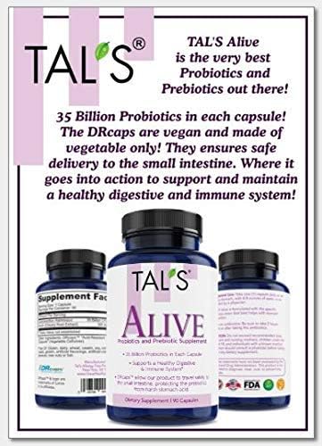 TAL'S Alive Probiotics &amp Prebiotics Supplement | 90ct - 35 Billion CFU | DR Caps for Effective Absorption| Promotes Healthy Immune Digestive Health | Improve Your Gastrointestinal (GI) System