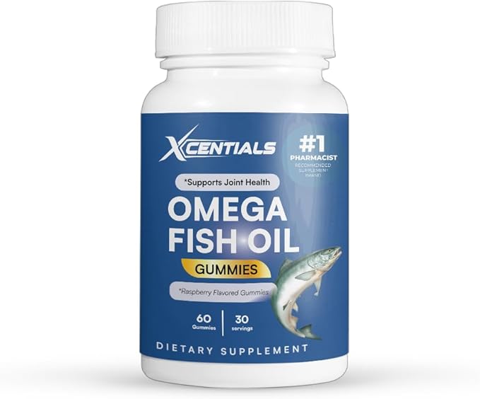 Omega‑3 Fish Oil Gummies Contains 100mg of Fish Oil Powder 13.2 DHA + 2.8MG EPA Heart Brain &amp Eye Support No Fishy Aftertaste with Raspberry-Flavored 60 Gummies