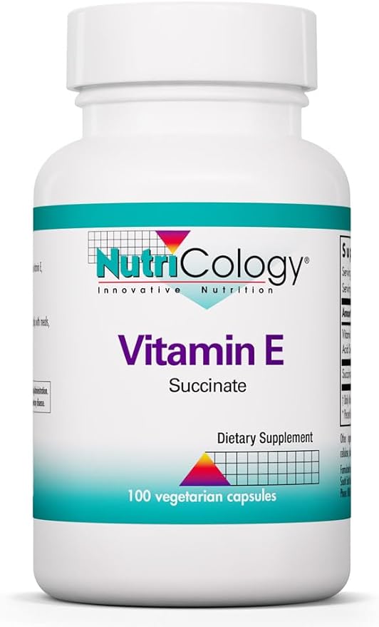 Nutricology Vitamin E Succinate - 400 IU d-Alpha-Tocopheryl Succinate - Antioxidant &amp Energy Support - Dry Powder Vegetarian Capsules - Hypoallergenic Formula - 100 Servings - 100 Capsules