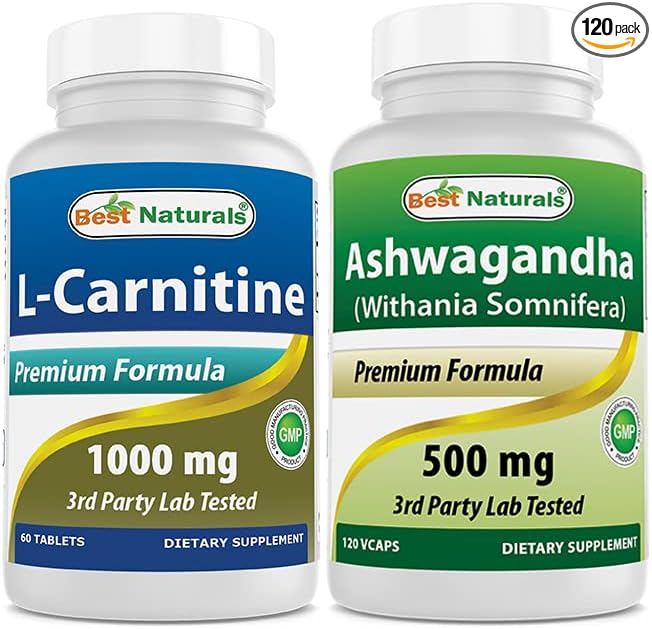Best Naturals L-Carnitine 1000mg &amp Ashwagandha Extract 500 Mg