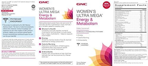 GNC Womens Ultra Mega Energy and Metabolism Multivitamin for Women 90 Count for Increased Energy Metablism and Calorie Burning