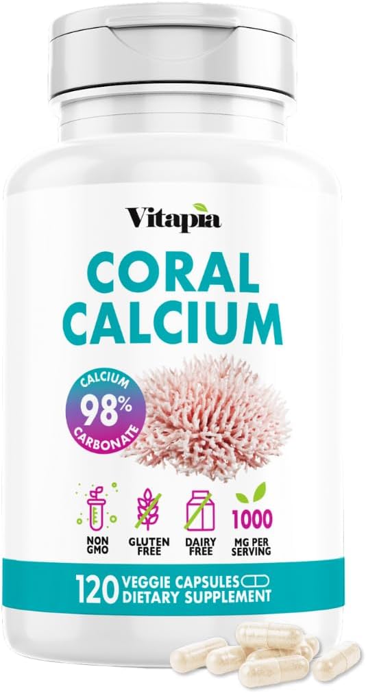 Vitapia Coral Calcium Powder 1000mg Capsules for Overall Health Bone Health PH Level Balance Trace Minerals Support - 120 Veggie Capsules - Non-GMO &amp Gluten-Free Supplement