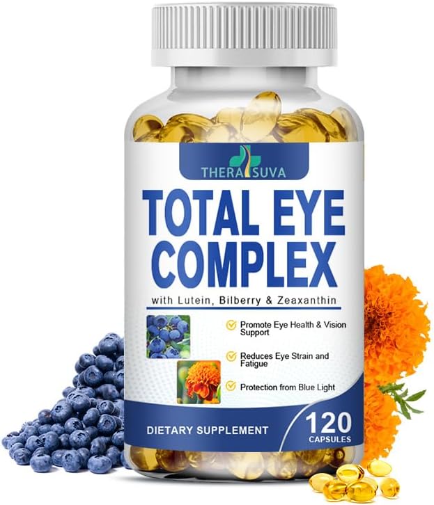TheraSuva Total Eye Complex - Lutein + Bilberry + Zeaxanthin + Citrus Bioflavonoids - Ultra Vision Support Supplement for Healthy Eyes 2 Month Supply 120 Softgels