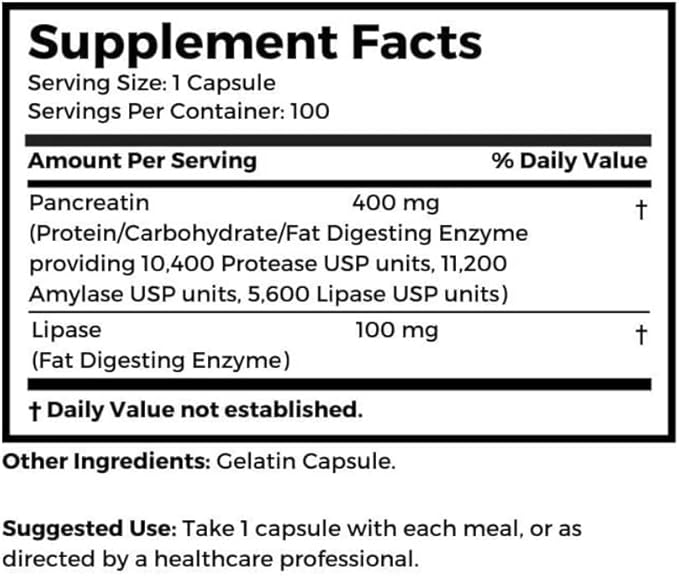 Dr. Clark Pancreatin and Lipase Enzyme Supplement 500mg 100 Gelatin Capsules