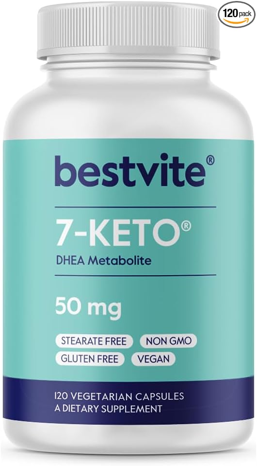 BESTVITE 7-Keto 50 mg DHEA (120 Vegetarian Capsules) - No Stearates - Vegan - Non GMO - Gluten Free - Supports Energy Metabolism* - Easy to Swallow Capsules
