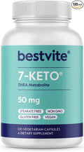 BESTVITE 7-Keto 50 mg DHEA (120 Vegetarian Capsules) - No Stearates - Vegan - Non GMO - Gluten Free - Supports Energy Metabolism* - Easy to Swallow Capsules