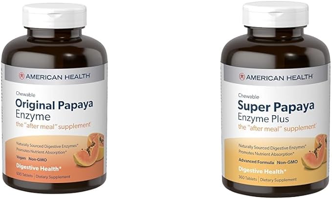American Health Papaya Digestive Enzyme Chewable Tablets Bundle - Original 600 Count and Super Plus 360 Count