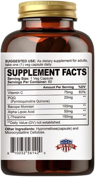 Pyrroloquinoline Quinone-PQQ Supplement 20 mg-Supports Heart Health*-Gluten-FreeNon-GMOVegetarian-60 Veg Capsules