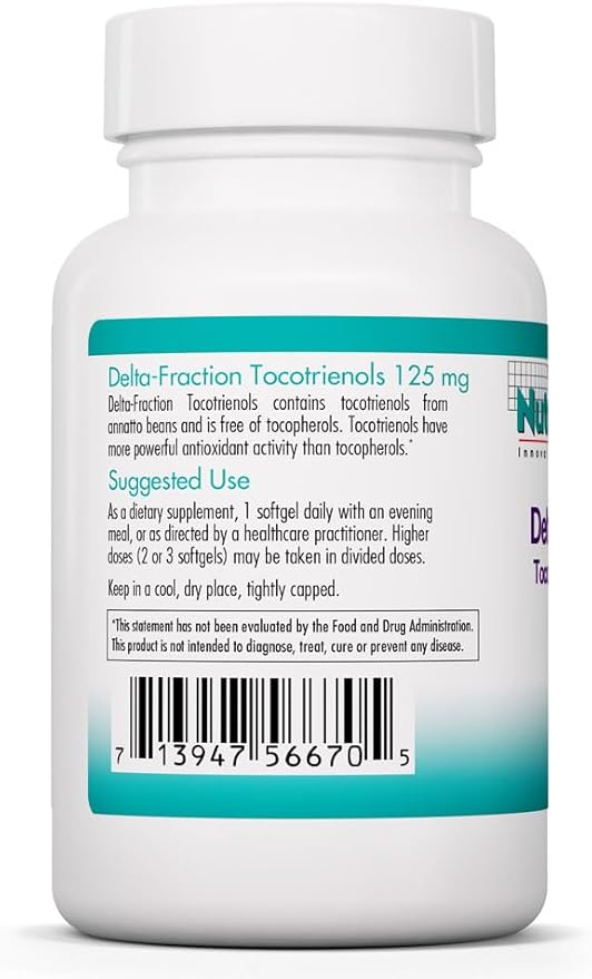 Allergy Research Group Delta-Fraction Tocotrienols Dietary Supplement - Vitamin E Cardiovascular Health Hypoallergenic Softgels - 90 Count 125 mg
