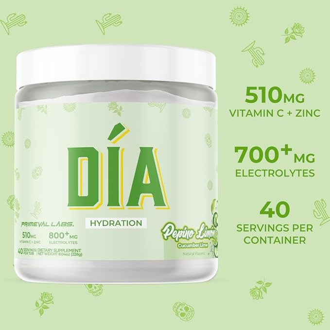 DIA Hydration Electrolyte + Immunity Powdered Drink Mix | Latino Aguas Frescas Flavors | Vitamin C Zinc &amp Taurine |Low Sugar 1 gram per serving |Daily Hydration Drink Mix | 40 Servings | Pepino Li