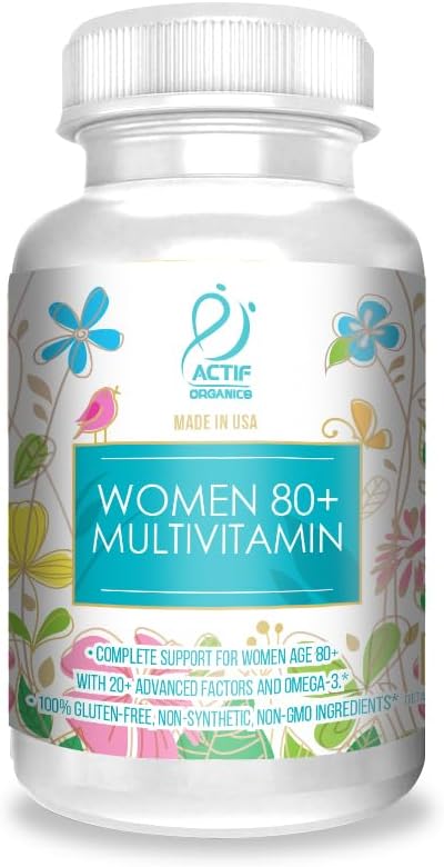 ACTIF Organic Multivitamin for Women Age 80+ with 20+ Advanced Factors and Omega-3 – Non GMO Made in USA 90 Count