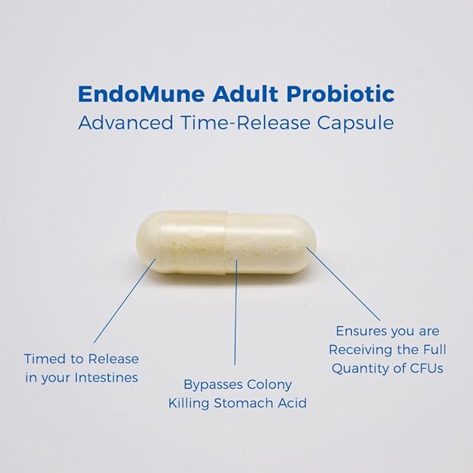 Endomune Advanced Adult Multi-Strain Probiotic Supplement with Prebiotic - 10 Strains 30 Billion CFU - Physician Formulated (60-Count)