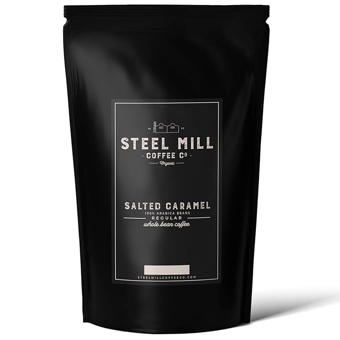 Steel Mill Coffee Co. Salted Caramel Flavored Coffee - 2 LB Whole Bean Medium Roast 100% Arabica Vegan Gluten-Free Sugar-Free