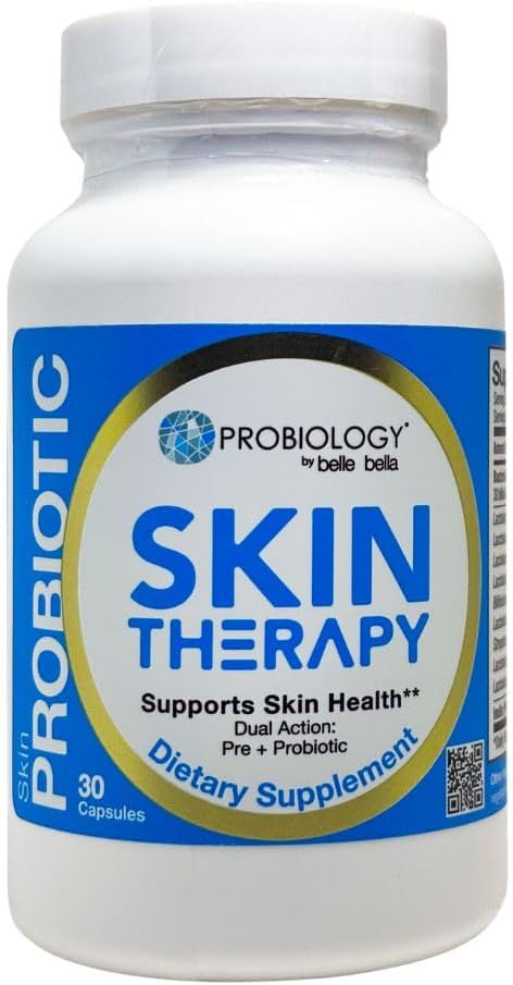 belle+bella Probiotic Skin Therapy - Dual Action Probiotic &amp Prebiotic Supplement for Healthy Glowing Skin from Within - Non-GMO Vegan &amp Gluten Free - 30 Caps