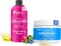 Zena Nutrition Liquid Collagen Peptides and Biotin Mixed Berry 20.3 Fl Oz + Pure Colostrum Powder 2000mg Supplement Supports Immune and Digestive Health