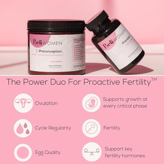 Beli Preconception Supplement for Fertility Egg Quality PCOS Hormones and Ovulation. Berry Flavored Drink Mix Powder - Support for PCOS &amp PMS. Made with Inositols CoQ10 Acai NAC and More.