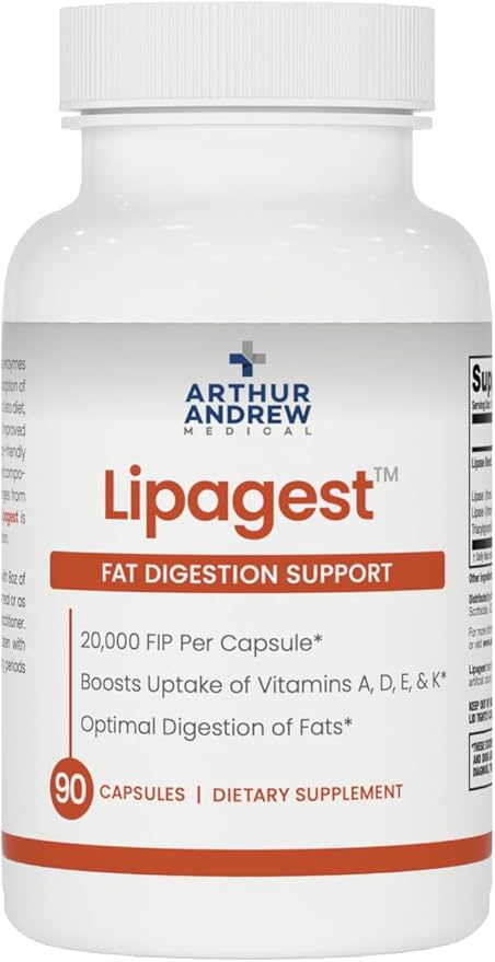 Arthur Andrew Medical Lipagest - Concentrated Lipase Enzyme - 20000 FIP - Optimal Digestion of Fats - Nutrient Absorption - Gallblader &amp Keto Support - Dairy-Free &amp Vegan