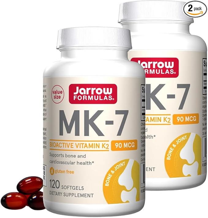 Jarrow Formulas MK-7 90 mcg - Bioactive Form of Vitamin K2-120 Servings (Softgels) - for Bone &amp Cardiovascular Health - Vitamin K2 MK-7 Dietary Supplement - Gluten Free (Pack of 2)