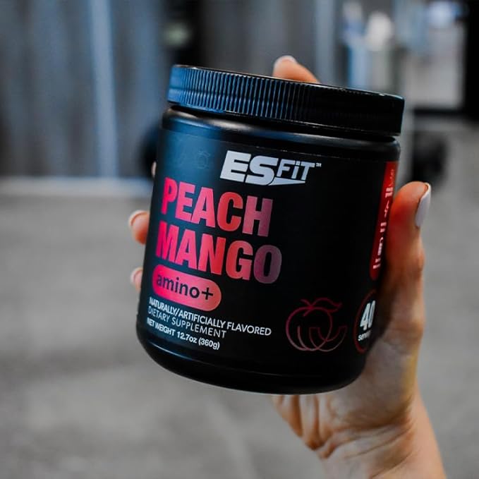 Amino+ Powder - Pre and Post Workout with Caffeine + Green Tea Extract - BCAA Amino Acids Zero Sugar Low Calorie Superior Taste 40 Servings (Peach Mango)