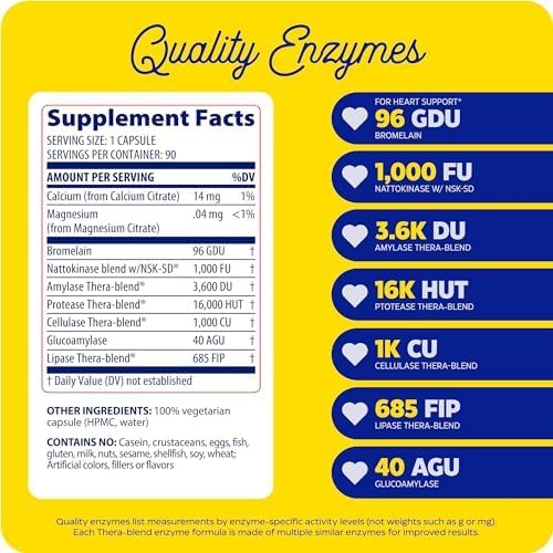 Enzymedica Natto-K Nattokinase Supplement Promotes Heart Health &amp Circulation 90 Count