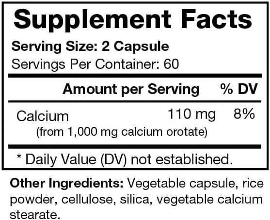 Calcium Orotate - Bioavailable Chelated Mineral Supplement - 110 mg per Serving - Supports Bone Cardiac &amp Nervous System Health - 120 Capsules