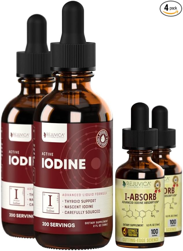 Active Iodine + iAbsorb - Nascent Iodine Drops - Liquid Delivery for Better Absorption - Cofactors for Better Delivery - Supports Healthy Energy Vitality &amp Iodine Levels