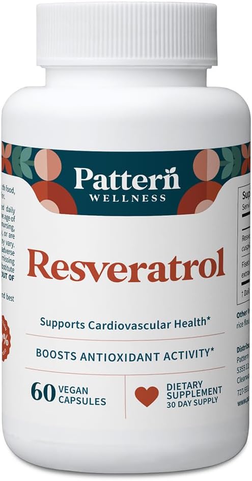 Pattern Wellness Resveratrol with Fisetin – Supports Cellular Heart &amp Immune System Health – Promotes Antioxidant Protection – Vegan Non-GMO Gluten-Free – 60 Capsules