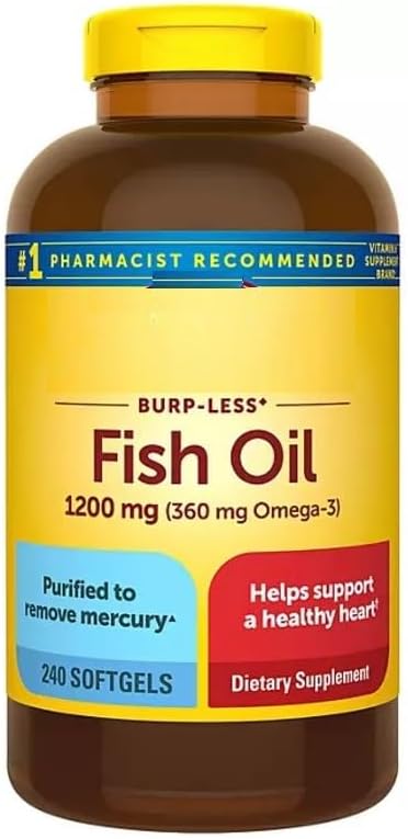 Burp-Less Fish Oil 1200 mg Softgels 240 ct. with taha Sticker