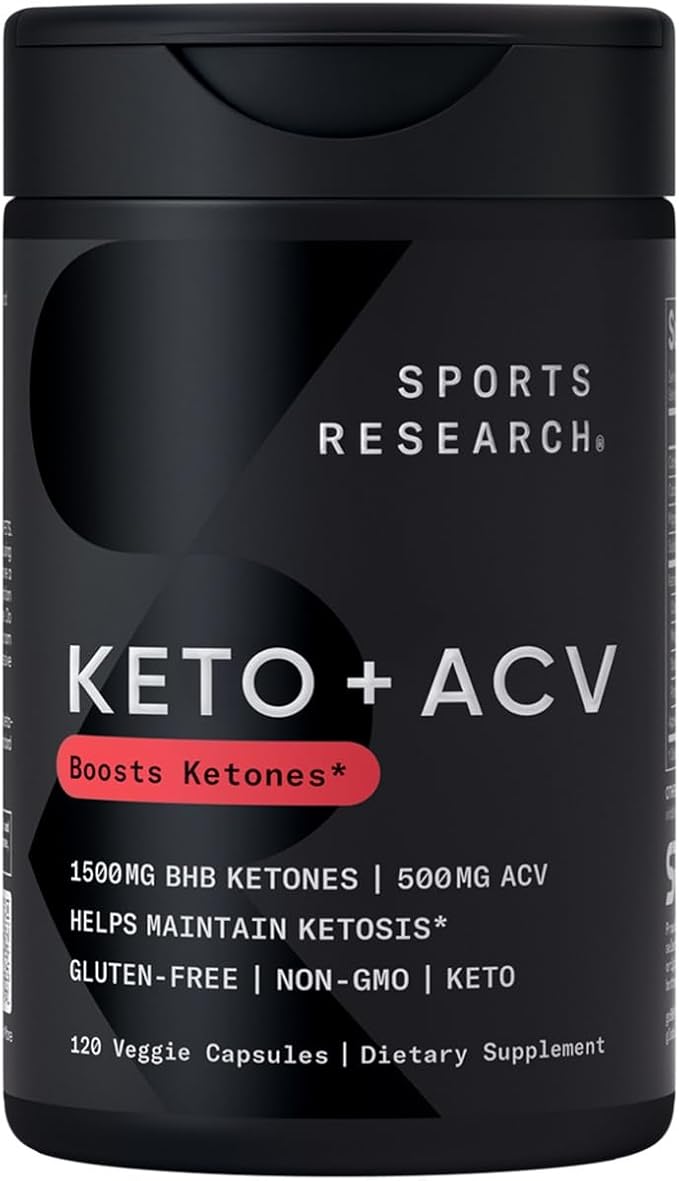 Sports Research® Keto Plus ACV Capsules - Diet Support with 500mg of Apple Cider Vinegar &amp 1500mg goBHB® Exogenous Ketones - Gluten Free &amp Keto Certified - 120 Veggie Capsules